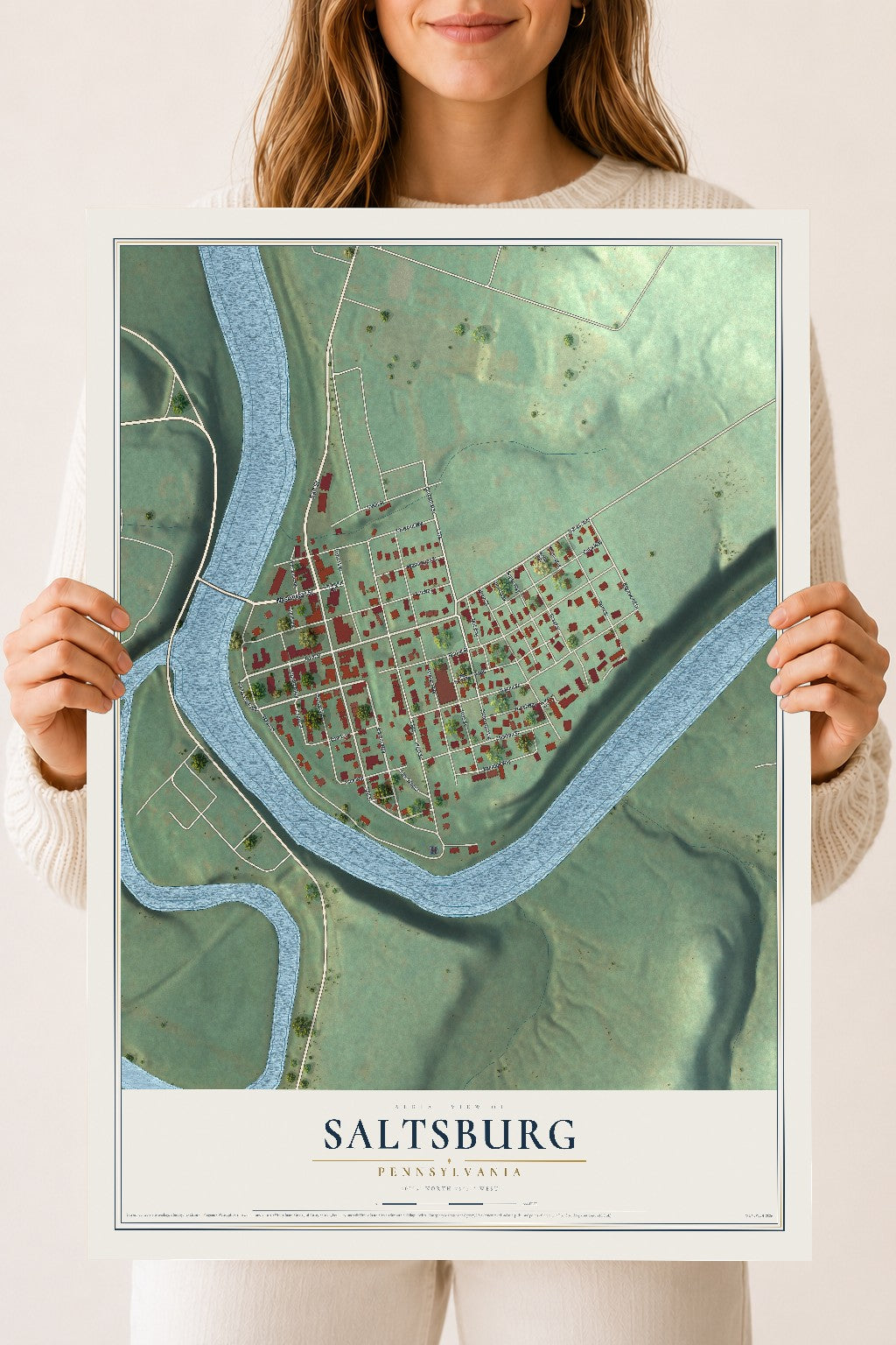 Map of Saltsburg, Pennsylvania, 18 x 24 inch unframed archival matte print