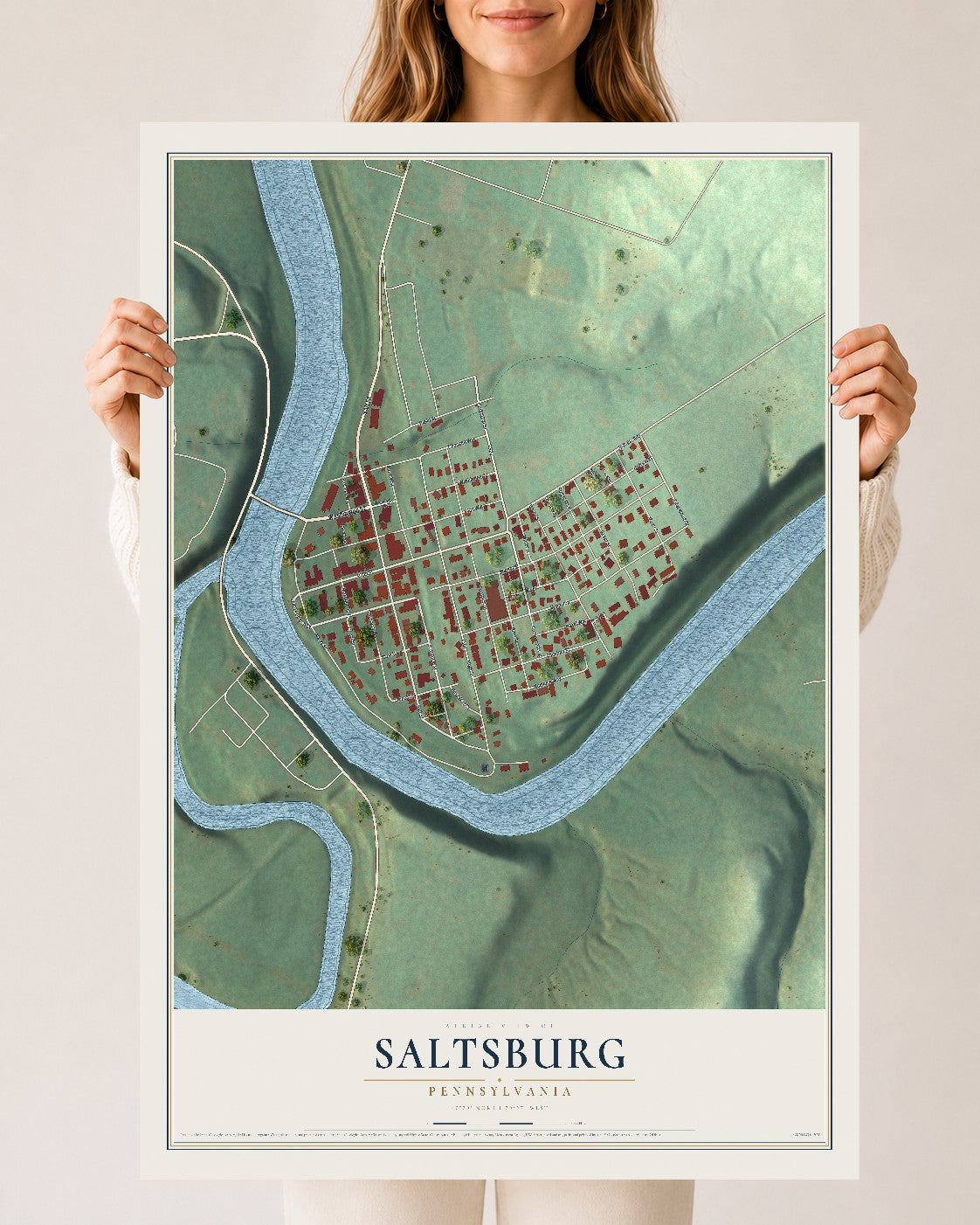 Map of Saltsburg, Pennsylvania, 24 x 36 inch unframed archival matte print