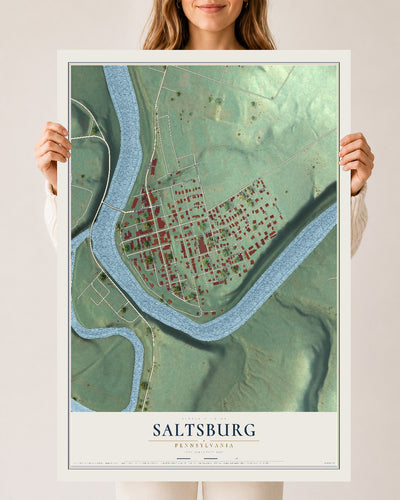Map of Saltsburg, Pennsylvania, 24 x 36 inch unframed archival matte print
