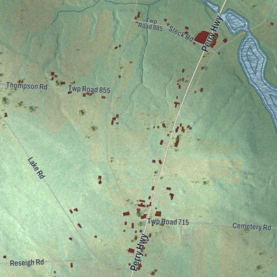 Close-up of the map of Sandy Creek, Pennsylvania print showing street and building detail