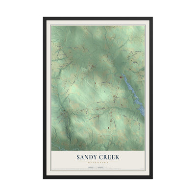 Map of Sandy Creek, Pennsylvania, 12 x 18 inch print in a black wood frame