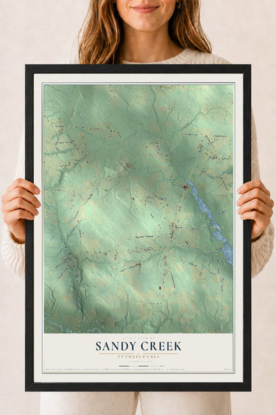 Map of Sandy Creek, Pennsylvania, 18 x 24 inch print in a black wood frame