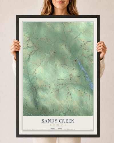 Map of Sandy Creek, Pennsylvania, 24 x 36 inch print in a black wood frame