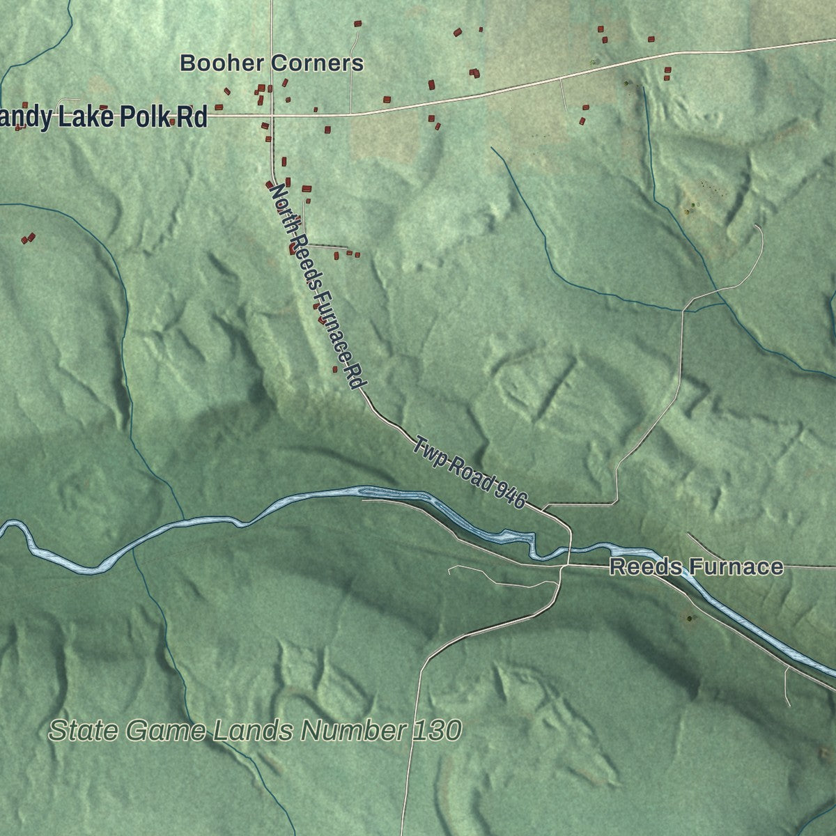 Second close-up of the map of Sandy Lake, Mercer County, Pennsylvania print showing more streets and buildings