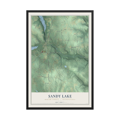 Map of Sandy Lake, Mercer County, Pennsylvania, 12 x 18 inch print in a black wood frame