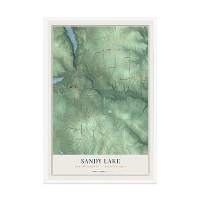 Map of Sandy Lake, Mercer County, Pennsylvania, 12 x 18 inch print in a white wood frame