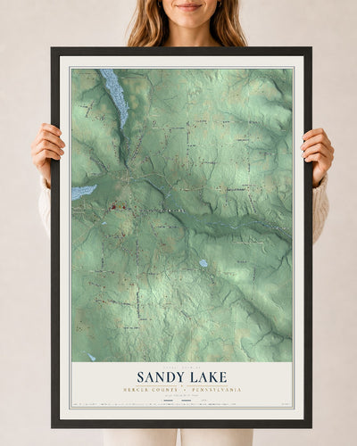 Map of Sandy Lake, Mercer County, Pennsylvania, 24 x 36 inch print in a black wood frame