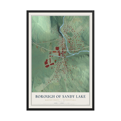Map of the Borough of Sandy Lake, Mercer County, Pennsylvania, 12 x 18 inch print in a black wood frame
