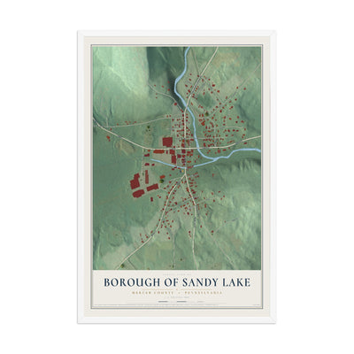 Map of the Borough of Sandy Lake, Mercer County, Pennsylvania, 12 x 18 inch print in a white wood frame
