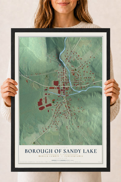 Map of the Borough of Sandy Lake, Mercer County, Pennsylvania, 18 x 24 inch print in a black wood frame