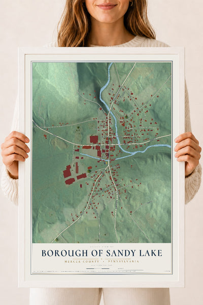 Map of the Borough of Sandy Lake, Mercer County, Pennsylvania, 18 x 24 inch print in a white wood frame