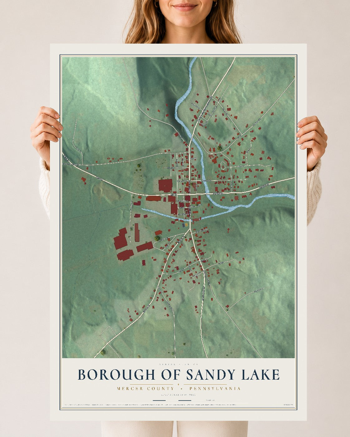 Map of the Borough of Sandy Lake, Mercer County, Pennsylvania, 24 x 36 inch unframed archival matte print