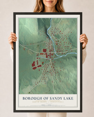 Map of the Borough of Sandy Lake, Mercer County, Pennsylvania, 24 x 36 inch print in a black wood frame