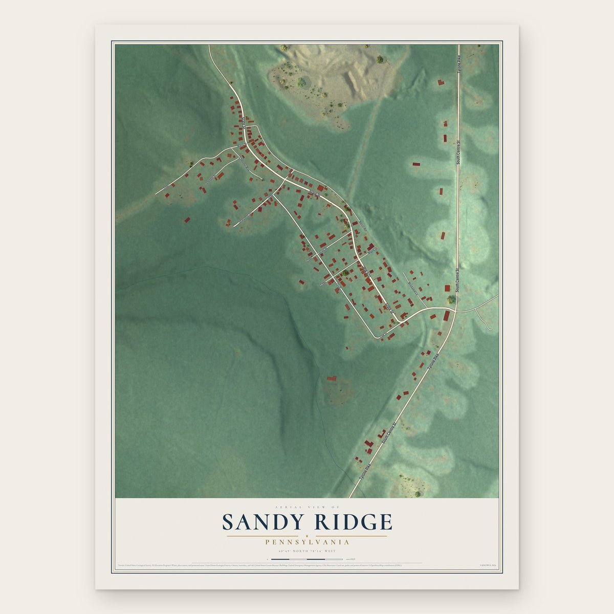 Sandy Ridge, Pennsylvania map print, the full design