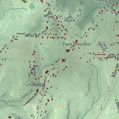 Close-up of the map of Sandycreek, Pennsylvania print showing street and building detail