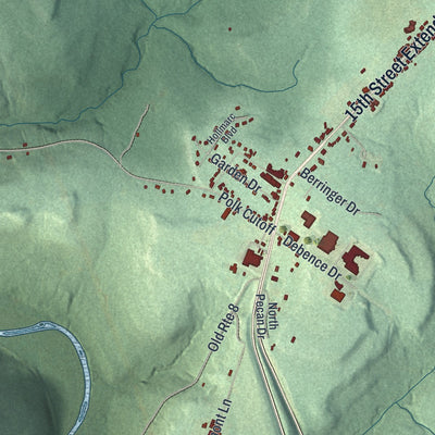 Second close-up of the map of Sandycreek, Pennsylvania print showing more streets and buildings