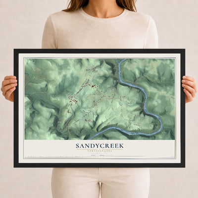 Map of Sandycreek, Pennsylvania, 12 x 18 inch print in a black wood frame