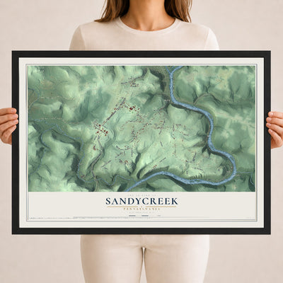 Map of Sandycreek, Pennsylvania, 18 x 24 inch print in a black wood frame