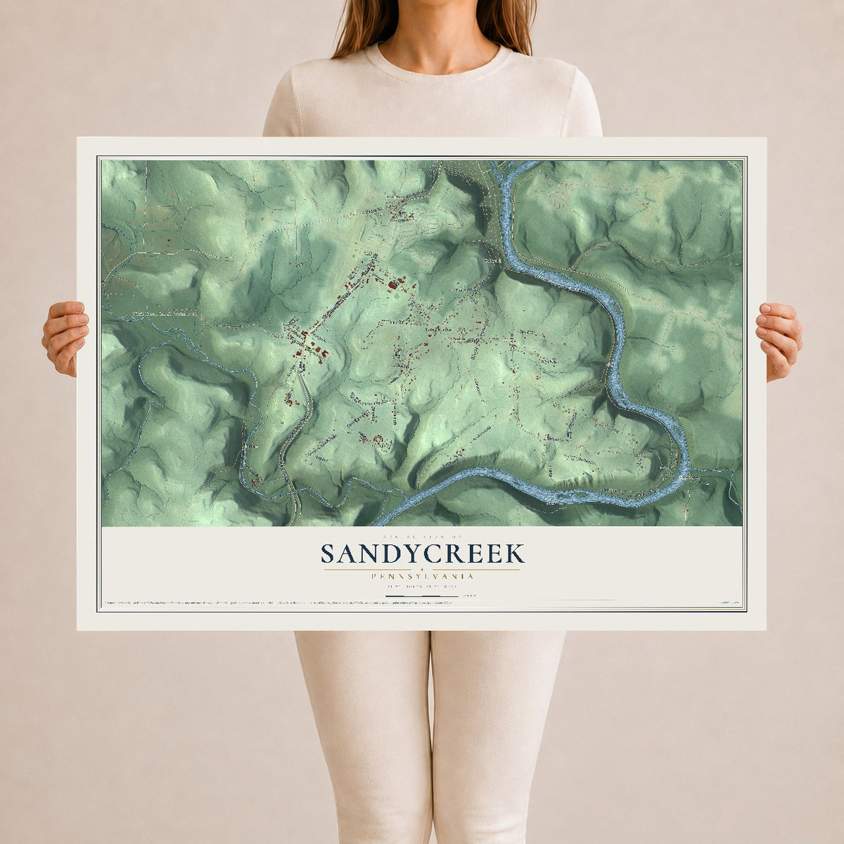 Map of Sandycreek, Pennsylvania, 24 x 36 inch unframed archival matte print