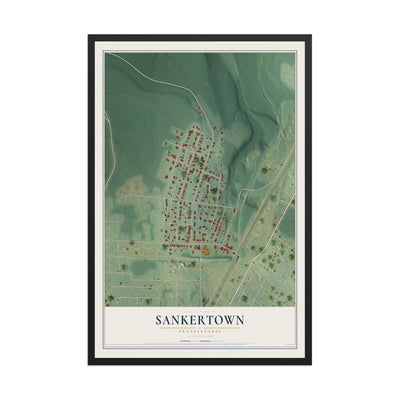 Map of Sankertown, Pennsylvania, 12 x 18 inch print in a black wood frame