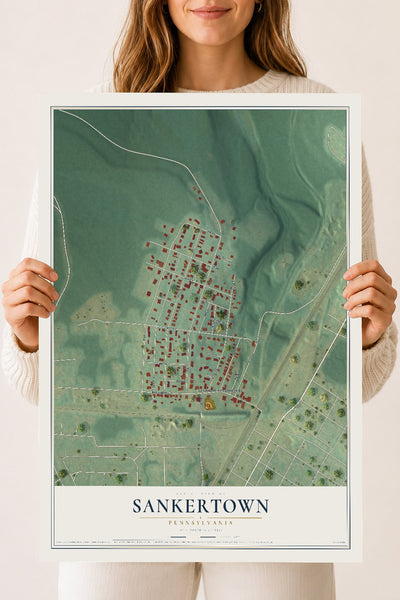 Map of Sankertown, Pennsylvania, 18 x 24 inch unframed archival matte print