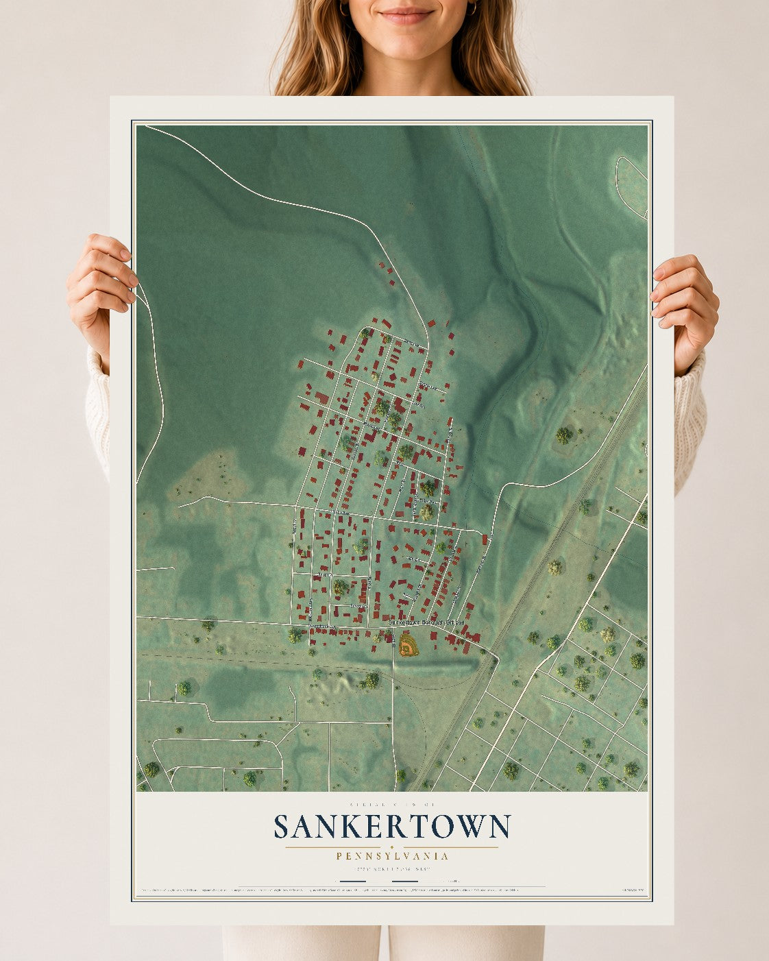 Map of Sankertown, Pennsylvania, 24 x 36 inch unframed archival matte print