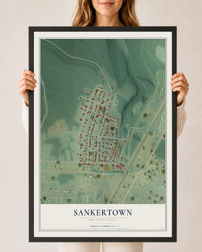 Map of Sankertown, Pennsylvania, 24 x 36 inch print in a black wood frame