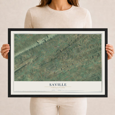 Map of Saville, Pennsylvania, 12 x 18 inch print in a black wood frame