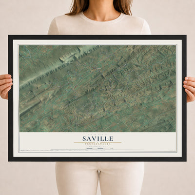 Map of Saville, Pennsylvania, 18 x 24 inch print in a black wood frame
