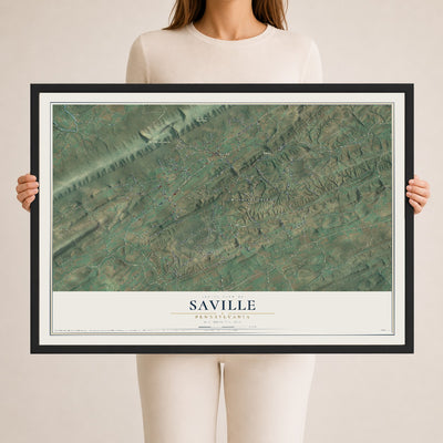 Map of Saville, Pennsylvania, 24 x 36 inch print in a black wood frame