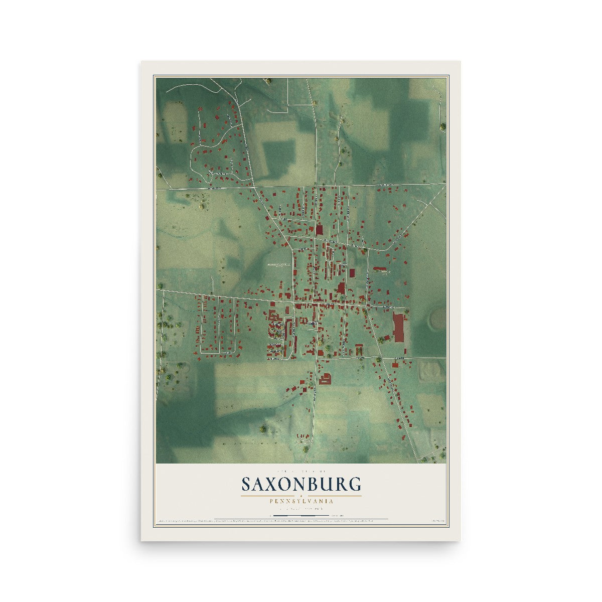 Map of Saxonburg, Pennsylvania, 12 x 18 inch unframed archival matte print