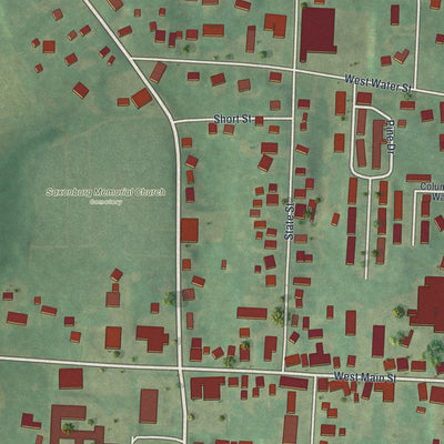 Close-up of the map of Saxonburg, Pennsylvania print showing street and building detail