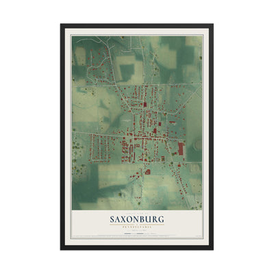 Map of Saxonburg, Pennsylvania, 12 x 18 inch print in a black wood frame
