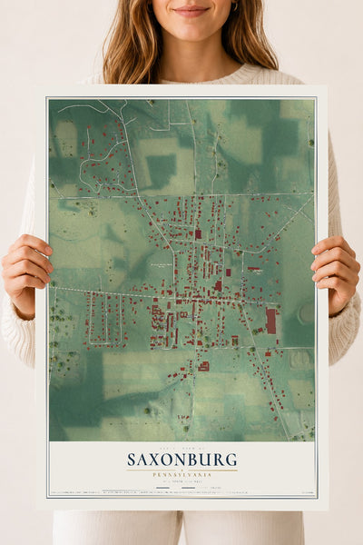 Map of Saxonburg, Pennsylvania, 18 x 24 inch unframed archival matte print