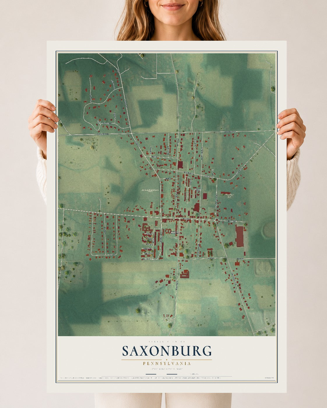 Map of Saxonburg, Pennsylvania, 24 x 36 inch unframed archival matte print