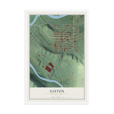 Map of Saxton, Pennsylvania, 12 x 18 inch print in a white wood frame