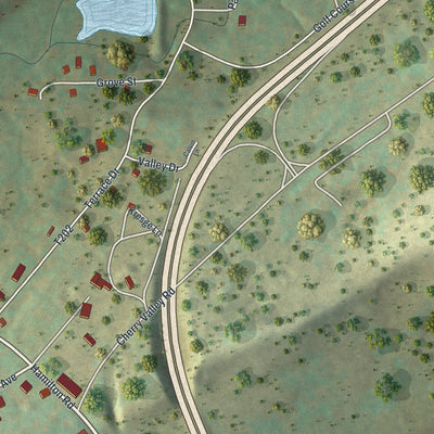 Close-up of the map of Saylorsburg, Pennsylvania print showing street and building detail