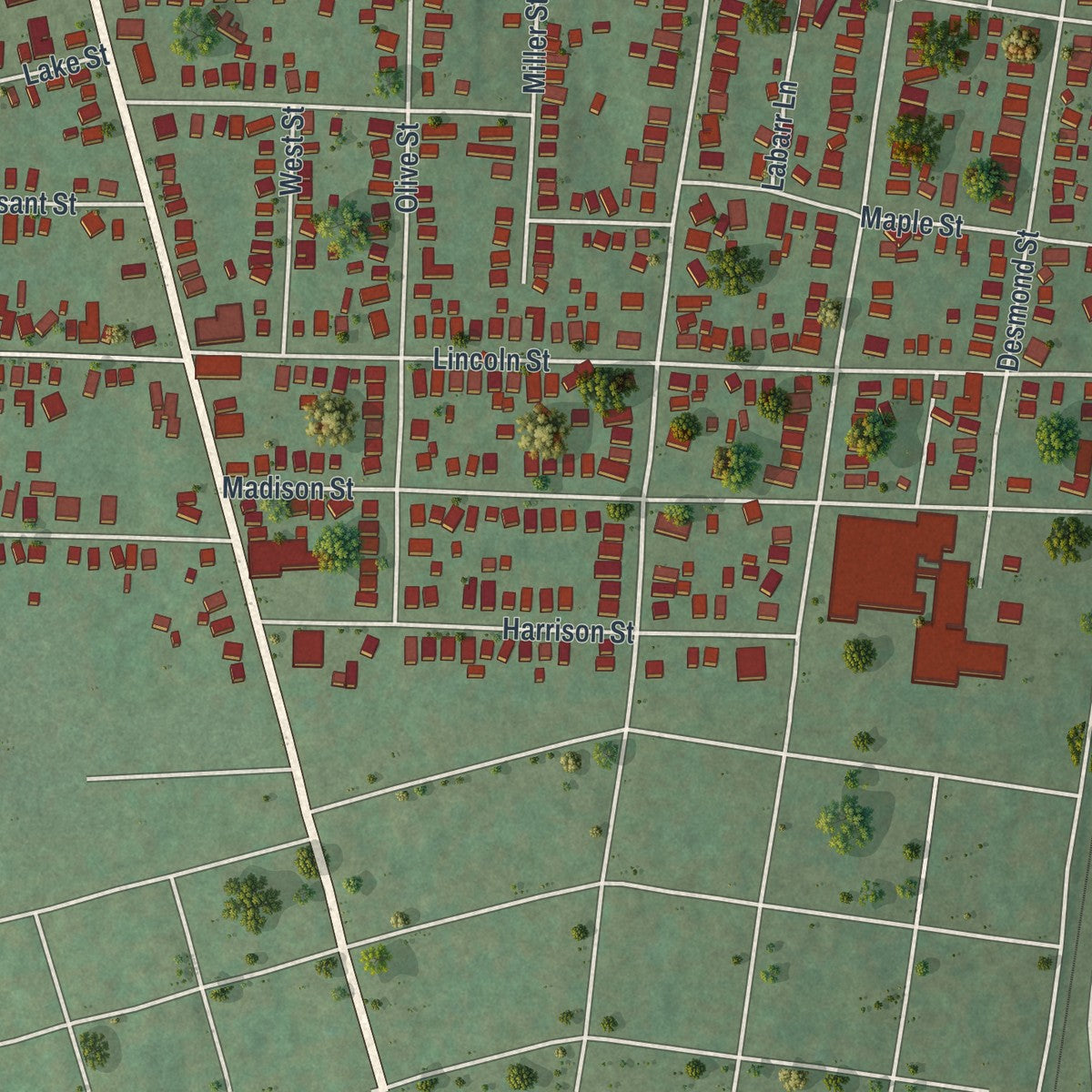 Second close-up of the map of Sayre, Pennsylvania print showing more streets and buildings