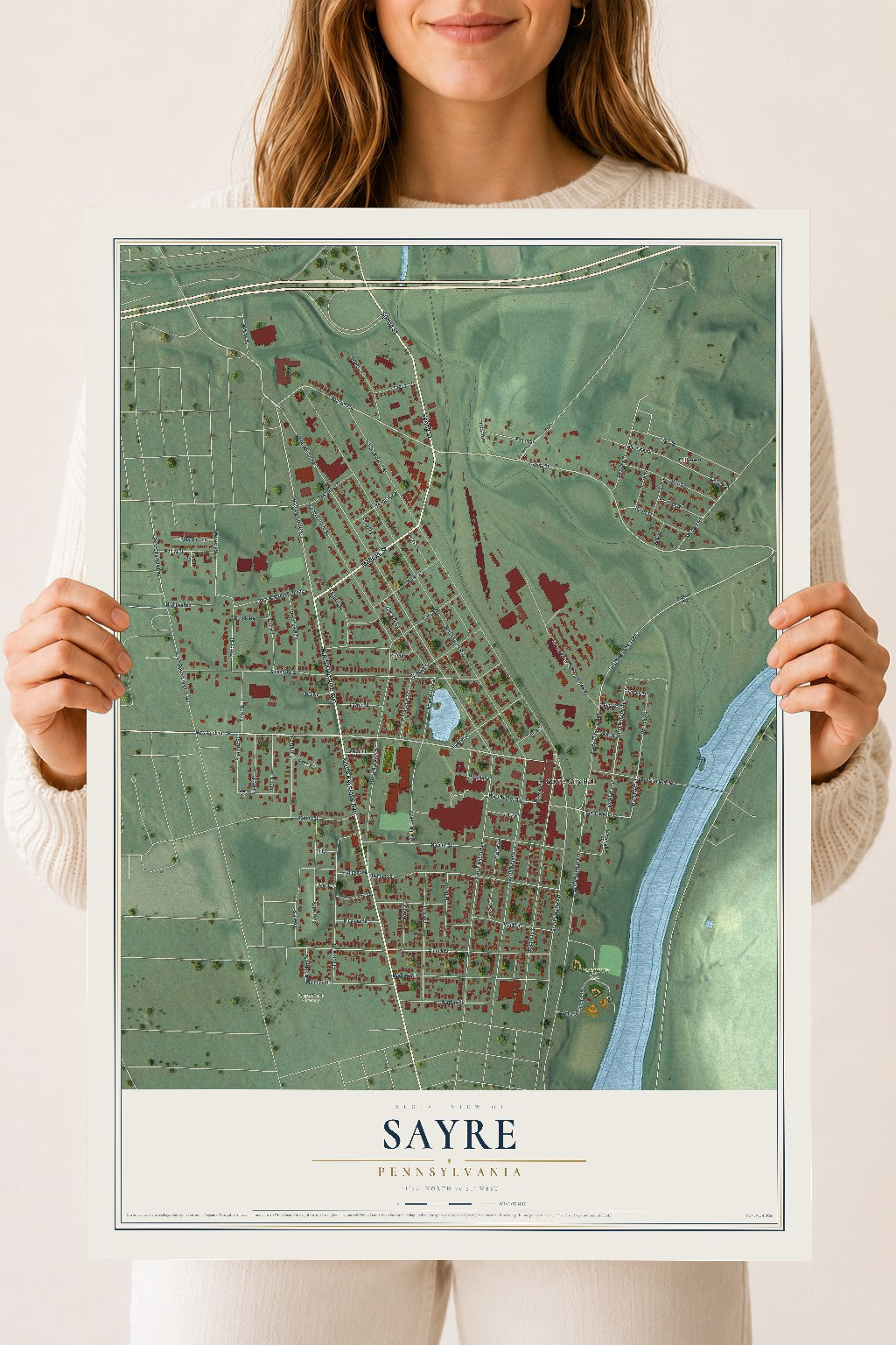Map of Sayre, Pennsylvania, 18 x 24 inch unframed archival matte print