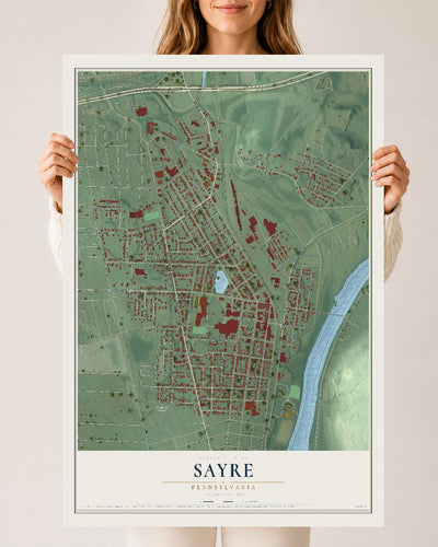 Map of Sayre, Pennsylvania, 24 x 36 inch unframed archival matte print