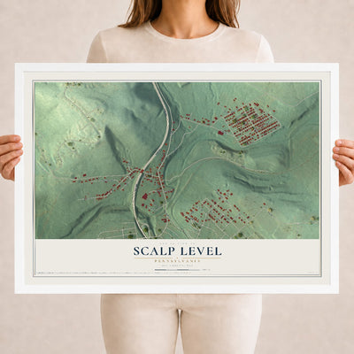 Map of Scalp Level, Pennsylvania, 18 x 24 inch print in a white wood frame