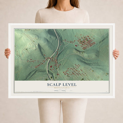 Map of Scalp Level, Pennsylvania, 24 x 36 inch print in a white wood frame