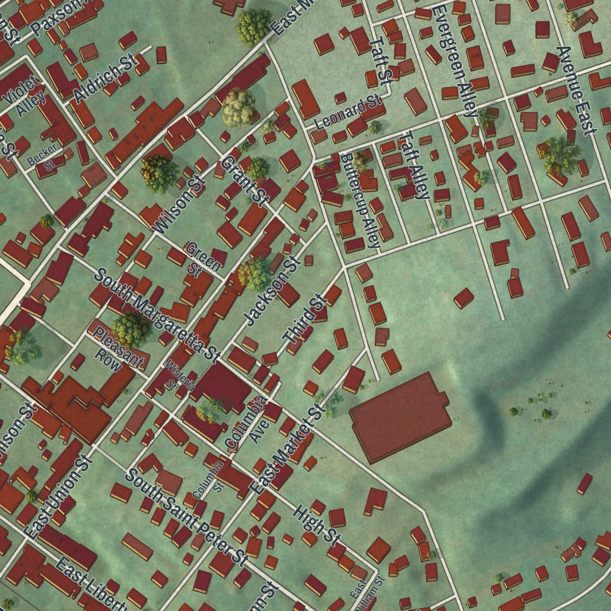 Close-up of the map of Schuylkill Haven, Pennsylvania print showing street and building detail
