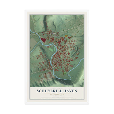 Map of Schuylkill Haven, Pennsylvania, 12 x 18 inch print in a white wood frame
