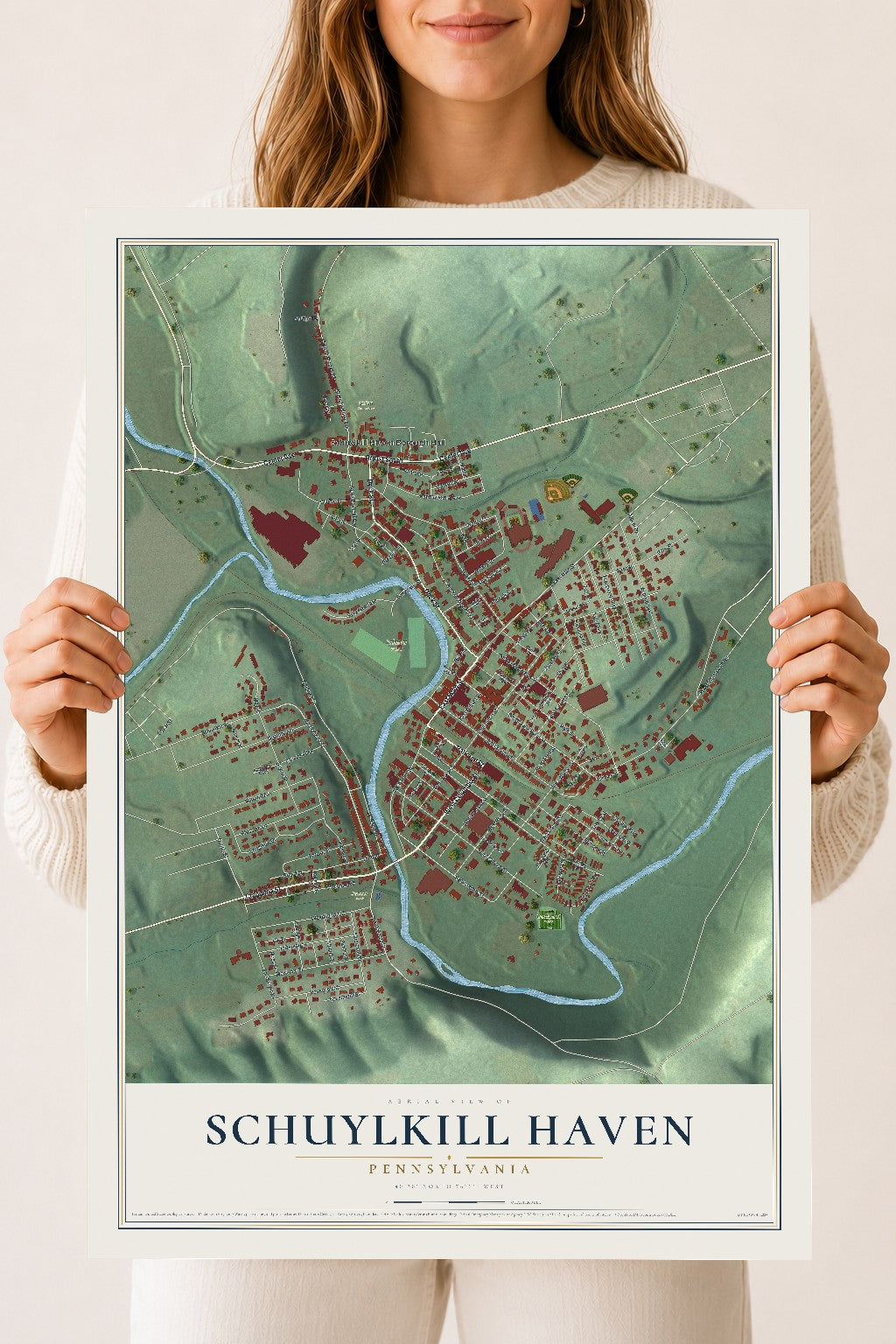 Map of Schuylkill Haven, Pennsylvania, 18 x 24 inch unframed archival matte print