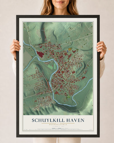 Map of Schuylkill Haven, Pennsylvania, 24 x 36 inch print in a black wood frame