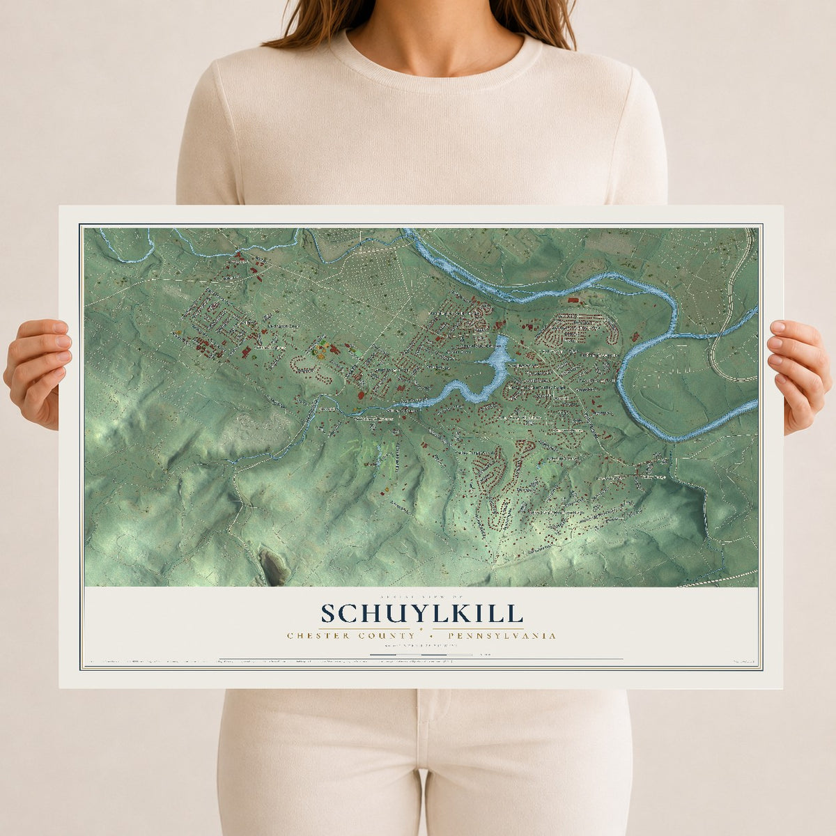 Map of Schuylkill, Chester County, Pennsylvania, 12 x 18 inch unframed archival matte print