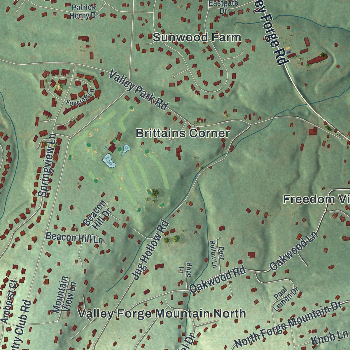 Second close-up of the map of Schuylkill, Chester County, Pennsylvania print showing more streets and buildings