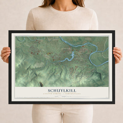 Map of Schuylkill, Chester County, Pennsylvania, 12 x 18 inch print in a black wood frame