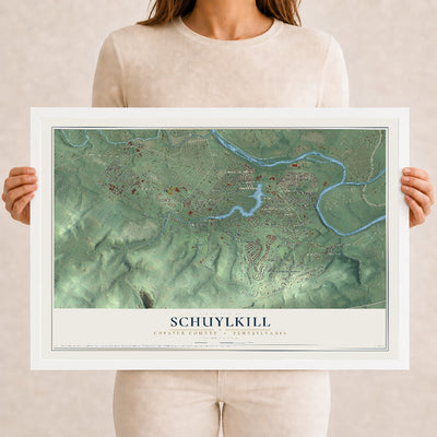 Map of Schuylkill, Chester County, Pennsylvania, 12 x 18 inch print in a white wood frame